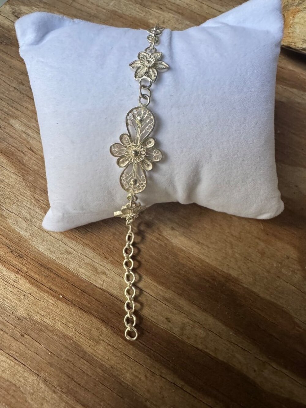 Sterling Silver Floral Filigree Link Bracelet 8” 7.75g Adjustable Lobster - Picture 2 of 6